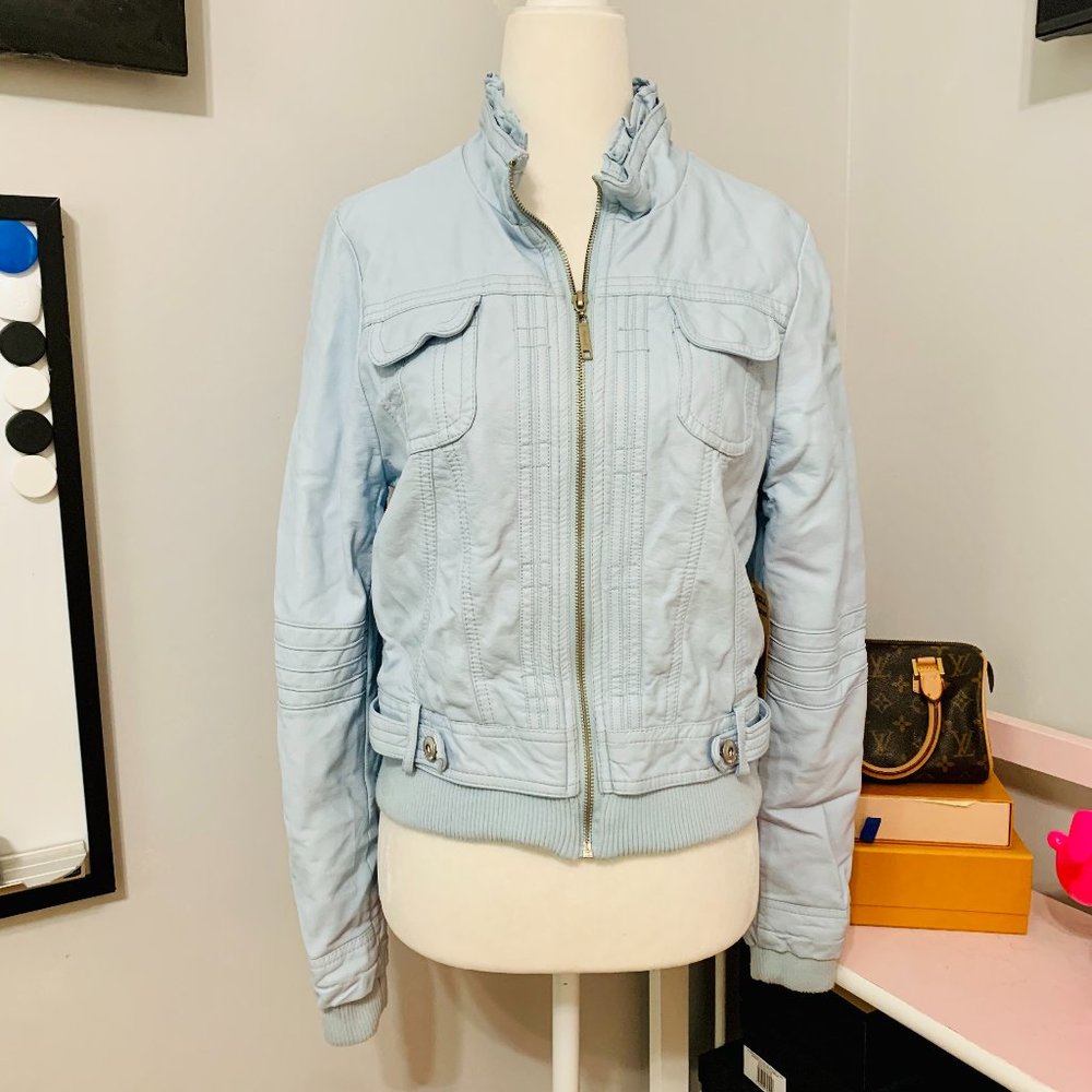 JOU JOU VEGAN LEATHER JACKET LIGHT BLUE